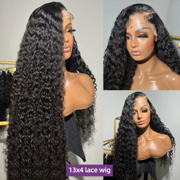 Caractéristique de la perruque sur la photo: Matière: virgin human hair Style: Deep Wave Lace: 13×4 Couleur: Naturelle – noir Densité: 180% Longueur: 30"