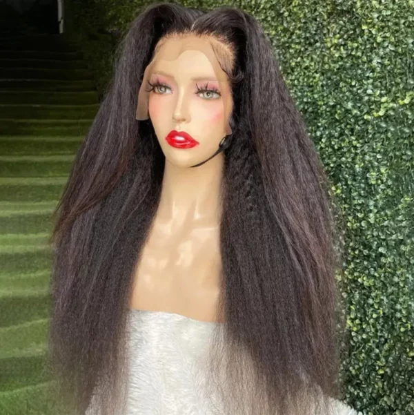 Caractéristique de la perruque sur la photo: Matière: virgin human hair Style: Yaki straight Lace: 5×5 Longueur: 36" Densité: 200% Couleur: 1B