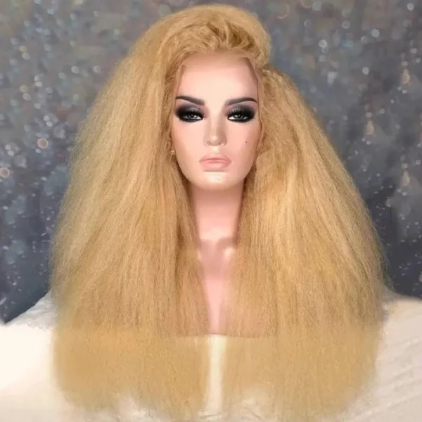 Caractéristique de la perruque sur la photo: Matière: virgin human hair Style: Yaki straight Lace: 5×5 Longueur: 36" Densité: 200% Couleur: 613#
