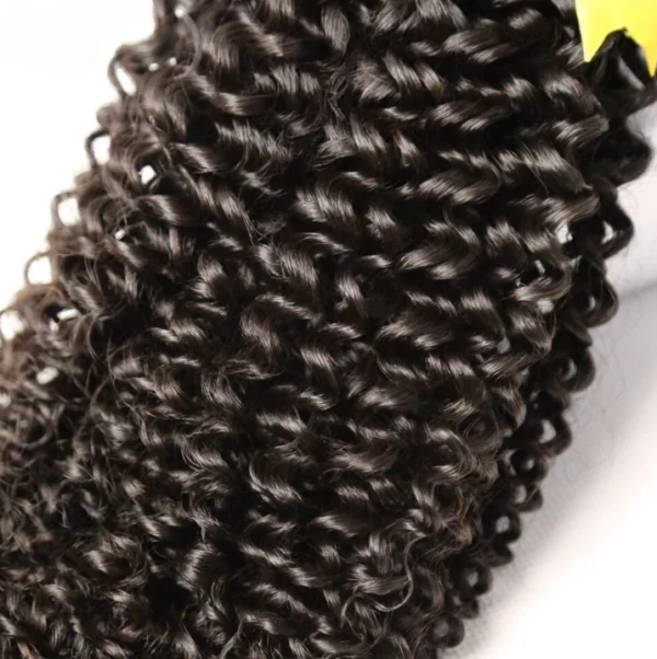 Caractéristique des mèches sur la photo: Matière: virgin human hair Style: Kinky curly Longueur: 16” Couleur: Naturelle – noir