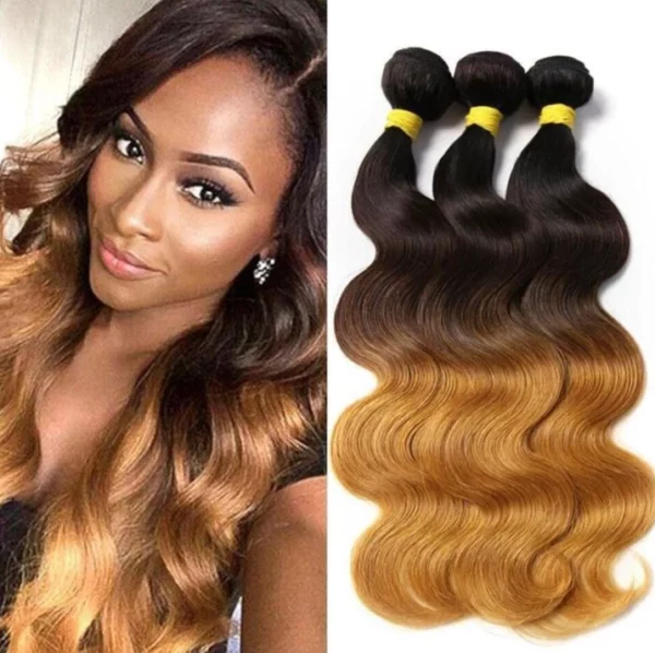 Caractéristique des mèches sur la photo: Matière: virgin human hair Style: Body wave Longueur: 24” Couleur: 1b/4#/27#