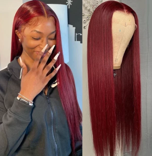 Caractéristique de la perruque sur la photo: Matière: virgin human hair Style: Straight Longueur: 32" Couleur: 99 J Densité: 200% Lace: 13×4