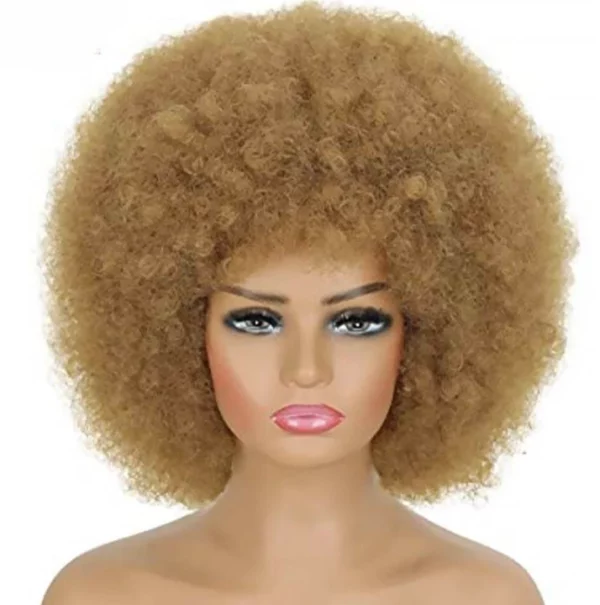 Caractéristique de la perruque sur la photo: Matière: virgin human hair Style: Afro Longueur: 14” Couleur: 27# Densité: 200%