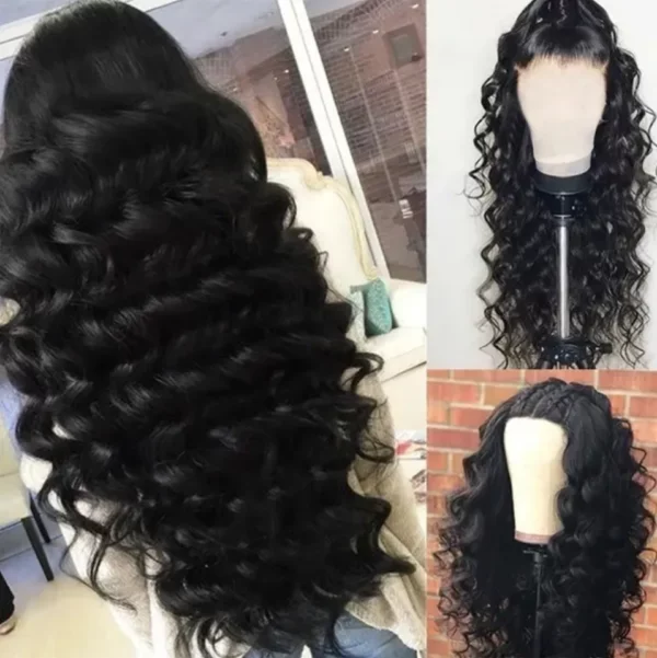Caractéristique de la perruque sur la photo: Matière: virgin human hair Style: Loose deep Lace: 13×4 Couleur: Naturelle – noir Longueur: 34" Densité: 200%