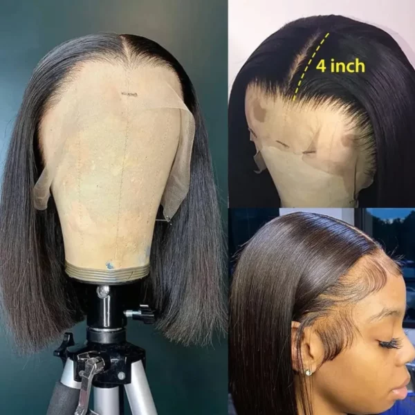 Caractéristique de la perruque sur la photo: Matière: virgin human hair Style: Straight Lace: 13×6 Longueur: 10” Couleur: Naturelle – noir Densité: 180%