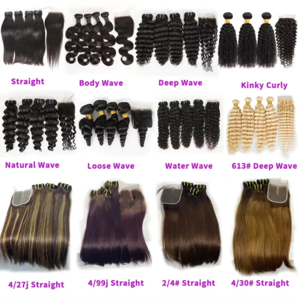 Caractéristique de la photo : Matière: virgin human hair Style: Body wave, Deep Wave, Kinky curly, Loose wave, Natural wave, Straight, Water wave Longueur: 14”, 20”, 28" Couleur: 1#, 613#