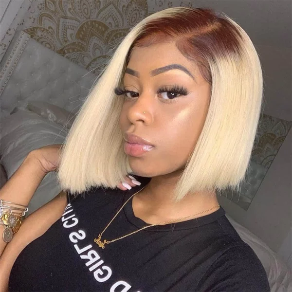 Caractéristique de la perruque sur la photo: Matière: virgin human hair Style: Straight Longueur: 10” Couleur: #4#613 Lace: 13×4 Densité: 200%