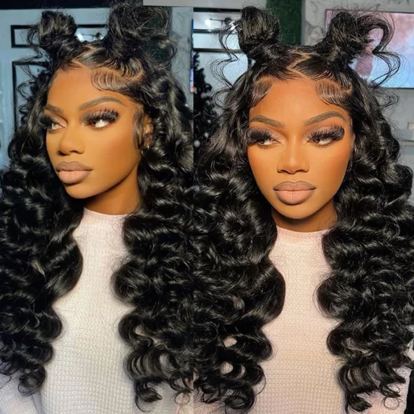 Caractéristique de la perruque sur la photo: Matière: virgin human hair Style: Loose deep Longueur: 24” Couleur: Naturelle – noir Lace: 13×4 Densité: 180%