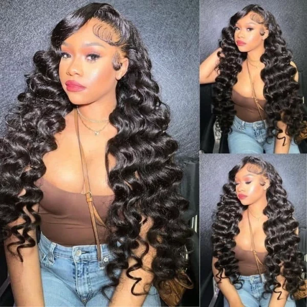 Caractéristique de la perruque sur la photo: Matière: virgin human hair Style: Loose deep Longueur: 30” Couleur: Naturelle – noir Lace: 13×4 Densité: 180%