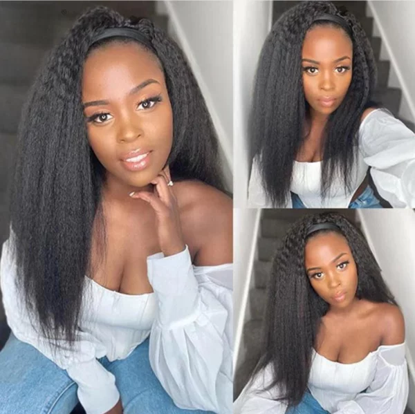 Caractéristique de la perruque sur la photo: Matière: virgin human hair Style: Kinky straight Longueur: 28” Couleur: Naturelle – noir Densité: 250%